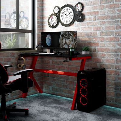vidaXL Secretária gaming c/ LEDs forma de Y 110x60x75cm preto/vermelho