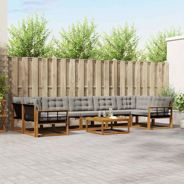 vidaXL Conjunto de Sof&aacute;s para Exterior 8 pcs Cinza Natural e Claro