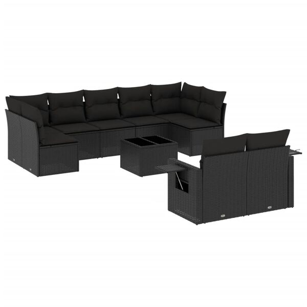 vidaXL 10 pcs conjunto sof&aacute;s de jardim c/ almofad&otilde;es vime PE preto