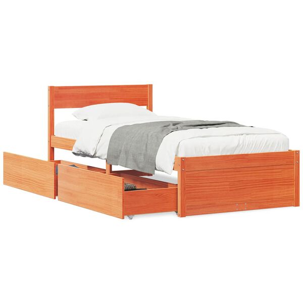 vidaXL Cama sem colch&atilde;o 75x190 cm madeira de pinho maci&ccedil;a castanho-mel