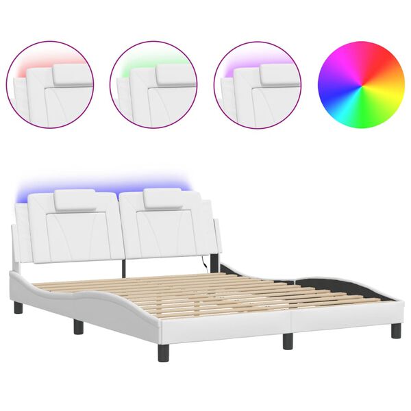 vidaXL Estrutura de cama Viana com LED sem colch&atilde;o 160x200 cm branco