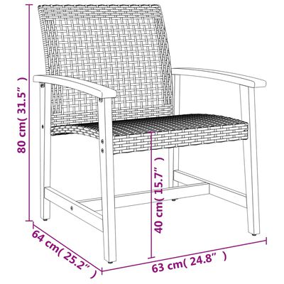 vidaXL Cadeiras de jardim 2 pcs vime PE/madeira de acácia maciça cinza