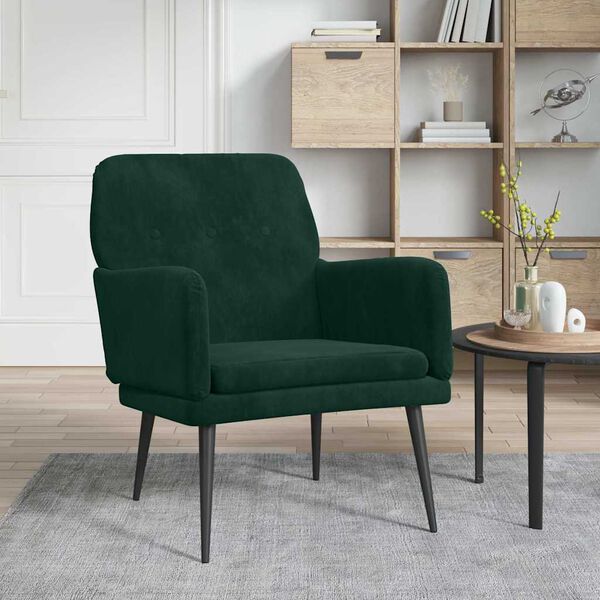 vidaXL Cadeira c/ apoio de bra&ccedil;os 62x79x79 cm veludo verde-escuro