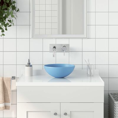 vidaXL Lavatório de casa banho redondo cerâmica azul-claro