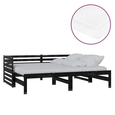 vidaXL Estrutura sofá-cama de puxar 2x(90x200) cm pinho maciço preto