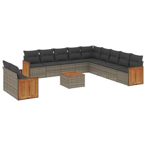vidaXL 12 pcs conjunto de sof&aacute;s jardim c/ almofad&otilde;es vime PE cinzento