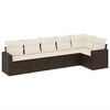 vidaXL 6 pcs conjunto de sof&aacute;s jardim c/ almofad&otilde;es vime PE castanho