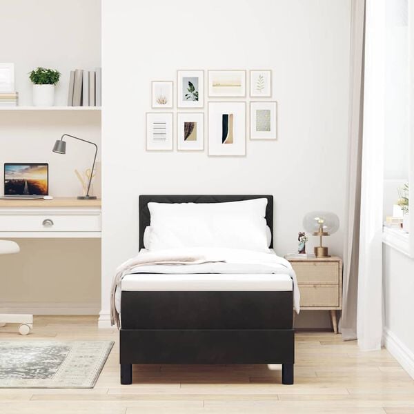 vidaXL Cama Box com colch&atilde;o com cabeceira Preto 80 x 200 cm Veludo