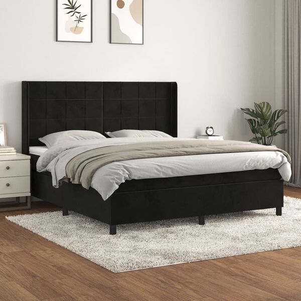 vidaXL Cama com molas/colch&atilde;o 180x200 cm veludo preto