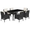 vidaXL 7 pcs conjunto de jantar p/ jardim c/ almofad&otilde;es vime PE preto