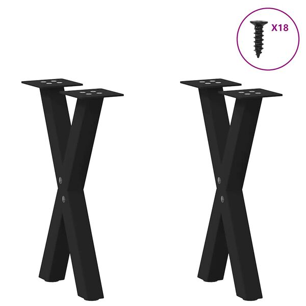 vidaXL P&eacute;s para mesa de centro em formato de X, 2 pe&ccedil;as, preto, 38x(42-43) cm, a&ccedil;o