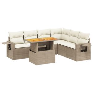 vidaXL 7 pcs conjunto de sof&aacute;s p/ jardim com almofad&otilde;es vime PE bege