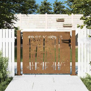 vidaXL Port&atilde;o de jardim 100x100 cm A&ccedil;o Corten Design Bambu
