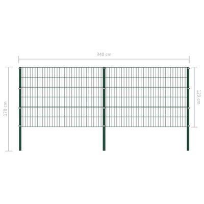 vidaXL Painel de vedação com postes ferro 3,4x1,2 m verde