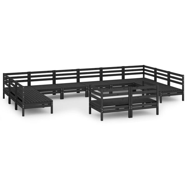 vidaXL 12 pcs conjunto lounge de jardim pinho maci&ccedil;o preto