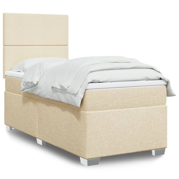 vidaXL Cama com molas/colch&atilde;o 90x190 cm tecido cor creme