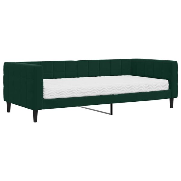 vidaXL Sof&aacute;-cama com colch&atilde;o 90x200 cm veludo verde-escuro