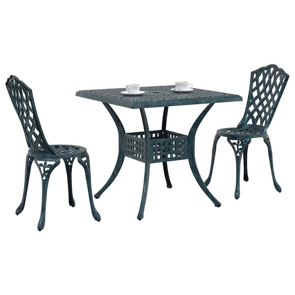 vidaXL Conjunto de Mesa de Jardim 3 pcs Verde Alum&iacute;nio Fundido