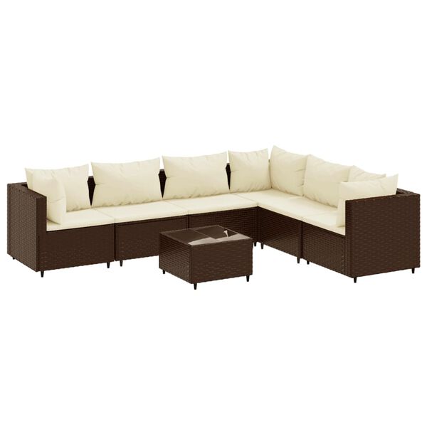vidaXL 7 pcs conjunto lounge de jardim c/ almofad&otilde;es vime PE castanho