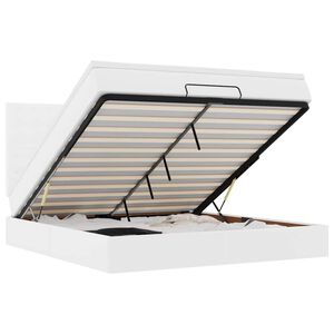 vidaXL Estrutura de cama otomana com colch&atilde;o branco couro falso