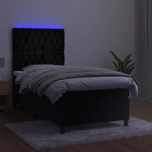 vidaXL Cama box spring c/ colch&atilde;o/LED 100x200 cm veludo preto