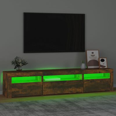 vidaXL Móvel de TV com luzes LED 195x35x40 cm carvalho fumado