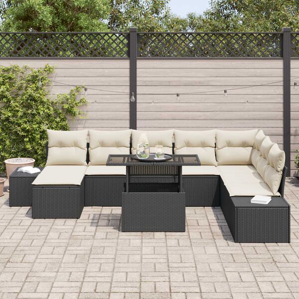 vidaXL Conjunto de Sofá de Jardim 9 pcs Preto Rattan Sintético