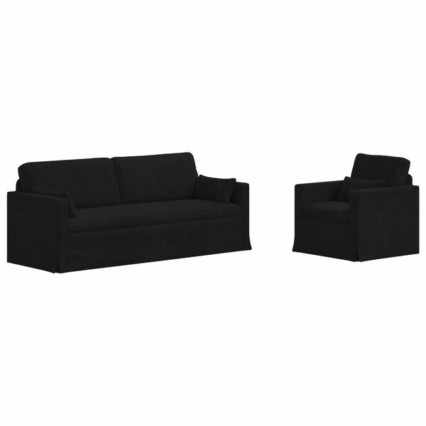 vidaXL Conjunto de Sof&aacute;s 2 pcs Preto 198 x 78 x 80 cm tecido