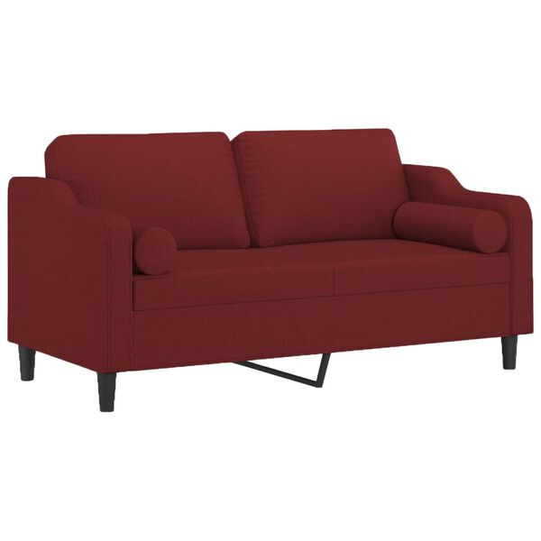 vidaXL Sof&aacute; 2 lug. c/ almofadas/almofad&otilde;es 140cm tecido vermelho tinto