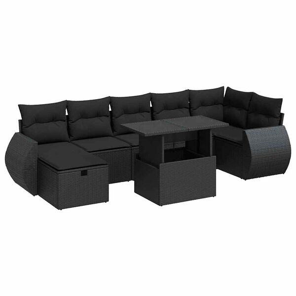 vidaXL 8 pcs conjunto sof&aacute;s de jardim com almofad&otilde;es vime PE preto