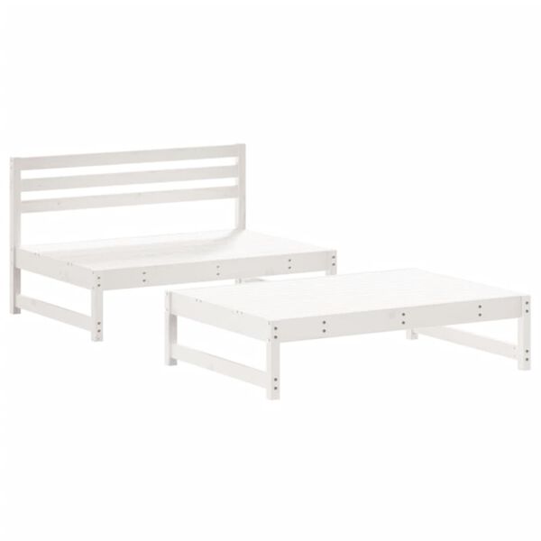 vidaXL 2pcs conjunto lounge jardim c/ almofad&otilde;es madeira maci&ccedil;a branco