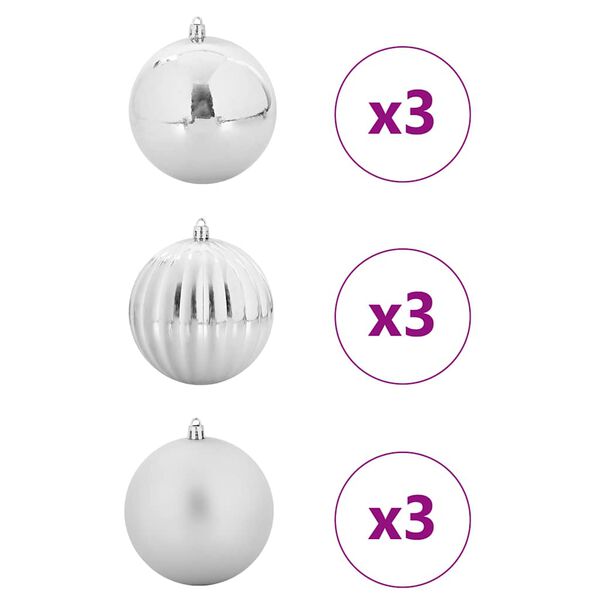 vidaXL Conjunto de Bolas de Natal XL 9 pcs Prateado Pl&aacute;stico