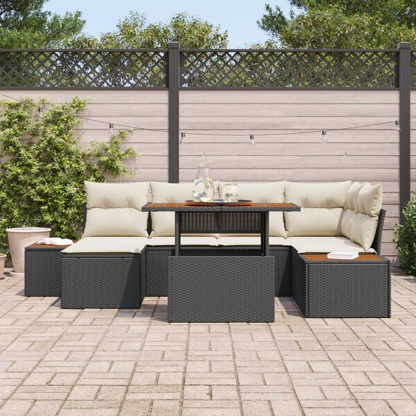 vidaXL Conjunto de Sof&aacute; de Jardim 7 pcs Preto Rattan Sint&eacute;tico