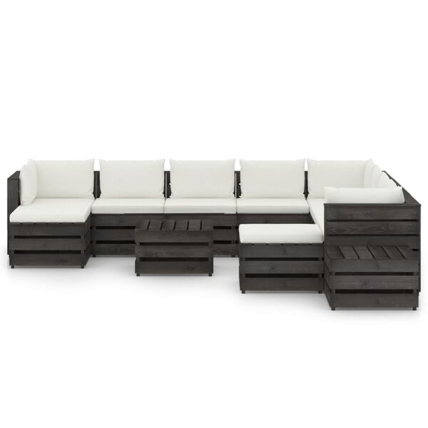 vidaXL 12pcs conj. lounge jardim + almofad&otilde;es madeira impreg. cinzento
