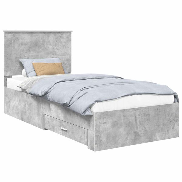 vidaXL Estrutura da Cama com gaveta Cinza Concreto e Prata 75 x 190 cm