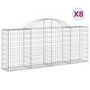 vidaXL Cestos gabi&atilde;o arqueados 8 pcs 200x30x80/100cm ferro galvanizado