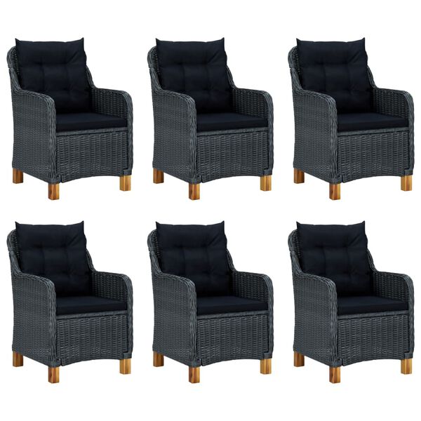vidaXL 7 pcs conj. jantar exterior c/ almofad&otilde;es vime PE cinza-escuro