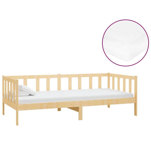 vidaXL Sofá-cama com colchão 90x200 cm pinho maciço