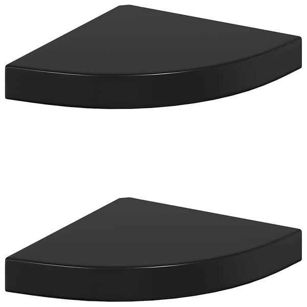 vidaXL Prateleiras canto suspensas 2 pcs 25x25x3,8cm MDF preto brilh.