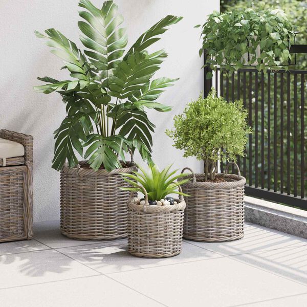 vidaXL Cesta de Plantas com armazenamento 3 pcs Cinza Kubu Rattan Kubu