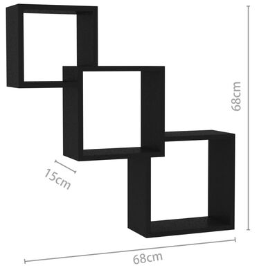 vidaXL Prateleiras de parede cubos 68x15x68 cm contraplacado preto
