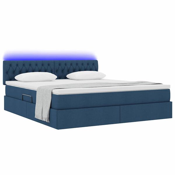 vidaXL Cama com arruma&ccedil;&atilde;o e LED com colch&atilde;o Azul 160 x 200 cm tecido