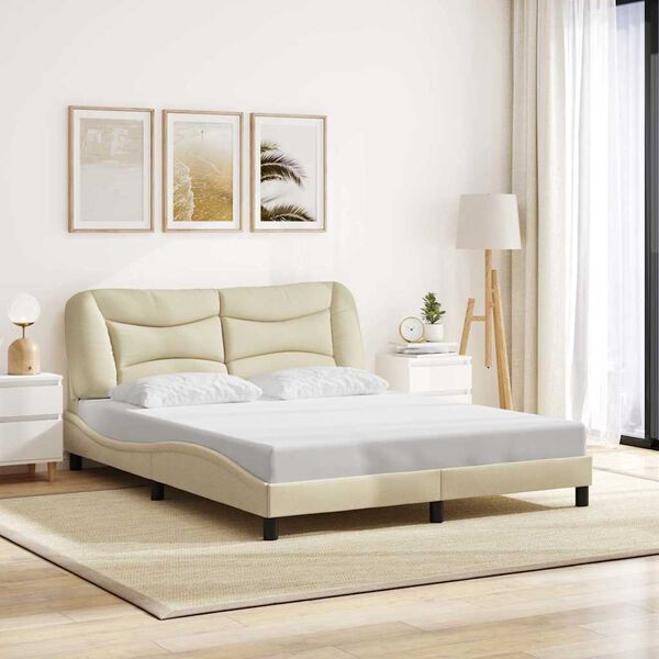 vidaXL Estrutura de cama sem colch&atilde;o Hvar 160x200 cm tecido cor creme