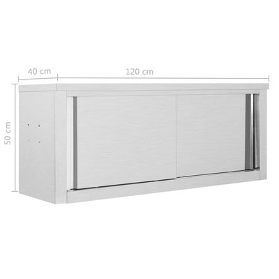 vidaXL Móvel parede cozinha portas correr 120x40x50 cm aço inoxidável
