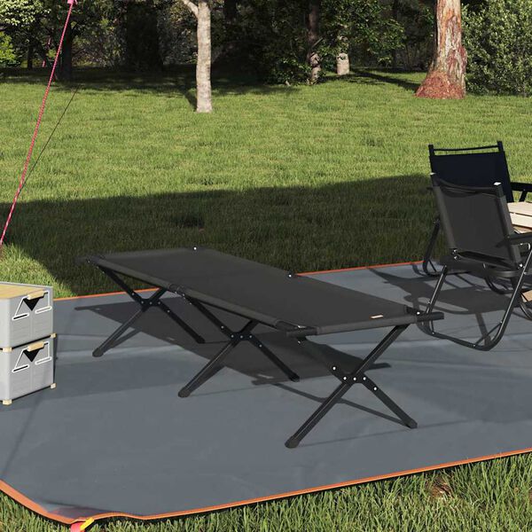 vidaXL Cama de Camping Dobrável Manual Preto Tecido Oxford