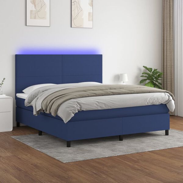 vidaXL Cama box spring c/ colch&atilde;o e LED 180x200 cm tecido azul
