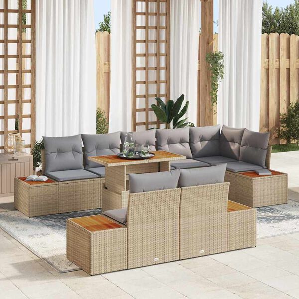 vidaXL Conjunto de Sof&aacute; de Jardim 9 pcs Bege Rattan Sint&eacute;tico