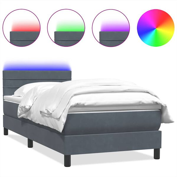vidaXL Cama box spring c/ colch&atilde;o e LED cinza-escuro 80x210 cm veludo