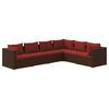 vidaXL 6 pcs conjunto lounge jardim c/ almofad&otilde;es vime PE castanho