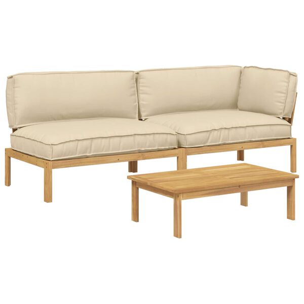 vidaXL Conjunto de Sof&aacute;s Liso 3 pcs Bege Madeira S&oacute;lida de Ac&aacute;cia